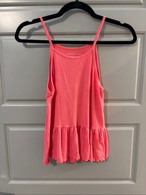 American Eagle Outfitters Coral Pink Ribbed Ruffle-Hem Cami